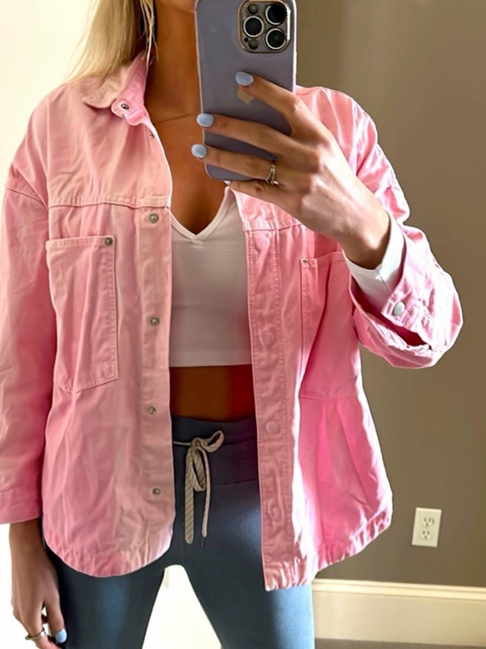 stradivarius Light Pink Denim Jacket